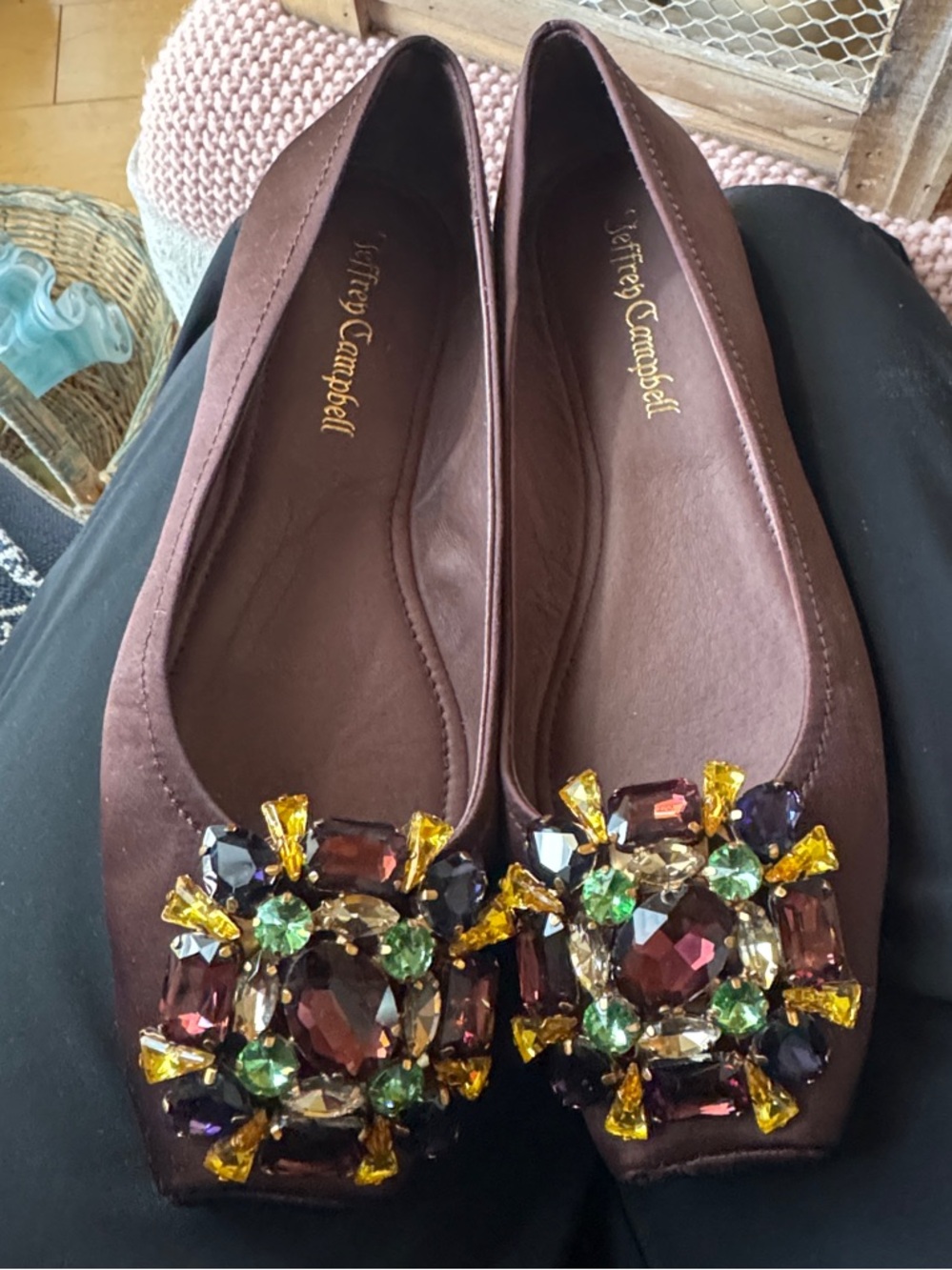 Jeffrey Campbell Brown Embellished Jewel Flats